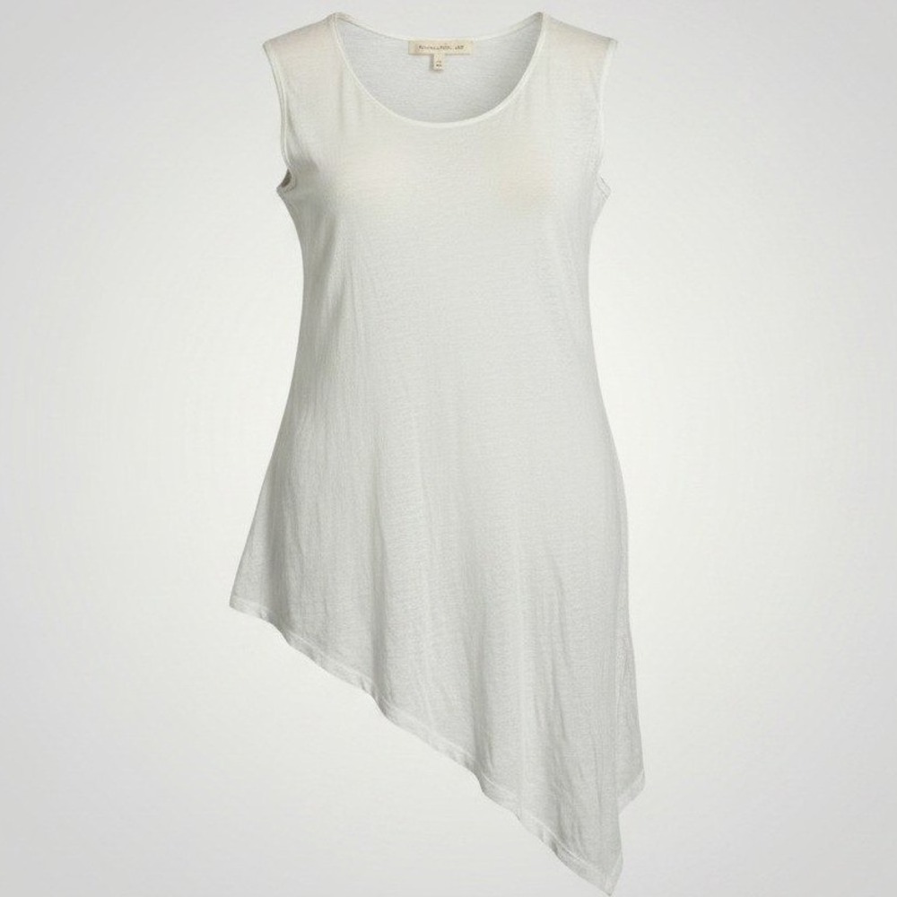 Graham & Spencer Top Women Small White Linen Asymmetrical Coastal Lagenlook USA
